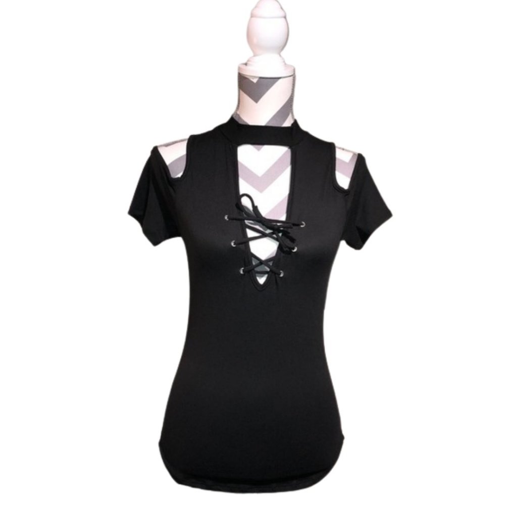 Gaze Black Blouse with Ringlets and Tie